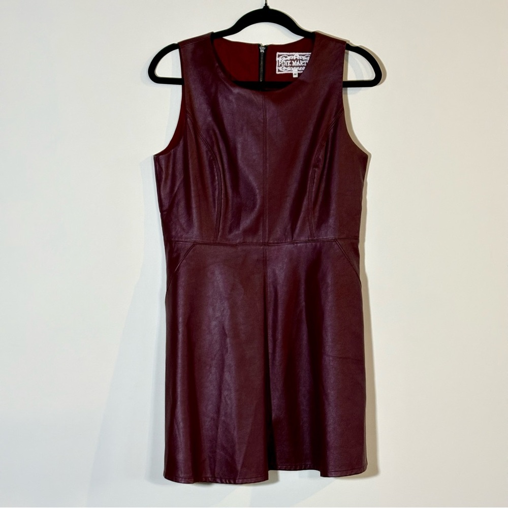 Pink Martini Burgundy Faux Leather Fit & Flare Dress – Sleeveless, Lined, Size M